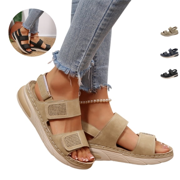 YOUYEDIAN Orthopedic Shoes for Women Summer Casual Platform Sandals Fashion Comfortable Slippers Beach Open Toe Shoes(Khaki)