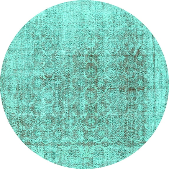 Ahgly Company Machine Washable Indoor Round Persian Turquoise Blue Traditional Area Rugs, 5' Round