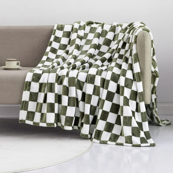 Deeceymbur Black White Checkered Flannel Blanket Squares Pattern Soft Warm Throw for Bed Sofa Lightweight Easy Fold