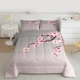 thumbnail image 2 of Homewish Cherry Blossom Queen Comforter Set,Japanese Sakura Bedding Sets,Pink Flower Floral Bedding Comforter Set For Girl Kids,Luxury Bedroom Decor Reversible,3pcs, 2 of 8
