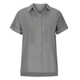 thumbnail image 4 of Crunowin Womens Linen Button Down Shirts Short Sleeve Casual V Neck Plain Blouses Tops Gray Size XL, 4 of 7