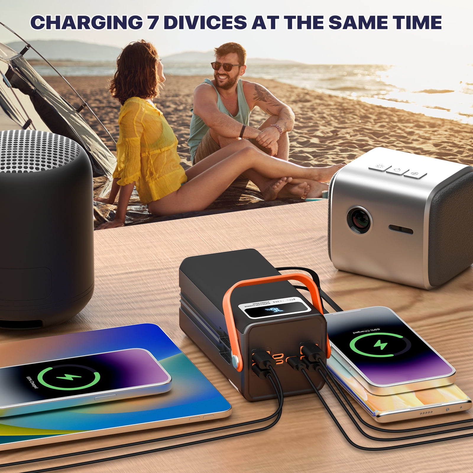 OthuJarry Portable Charger Power Bank 60,000mAh with Built-in Cables, Super Fast Charging & Solar Input, for Laptop,iPhone,Android, Home, Camping, Emergency
