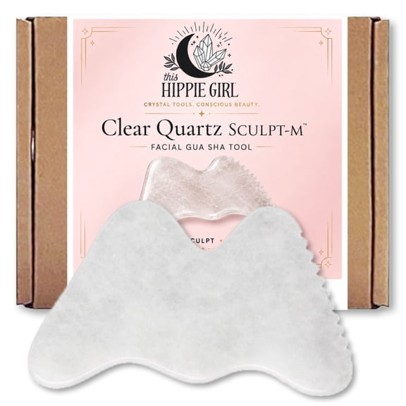 This Hippie Girl Clear Quartz Sculpt-M Gua Sha Facial Tool M-Shaped Face & Neck Sculpting Massager for Lymphatic Drainage Massage, Jawline Contouring & Tension Relief