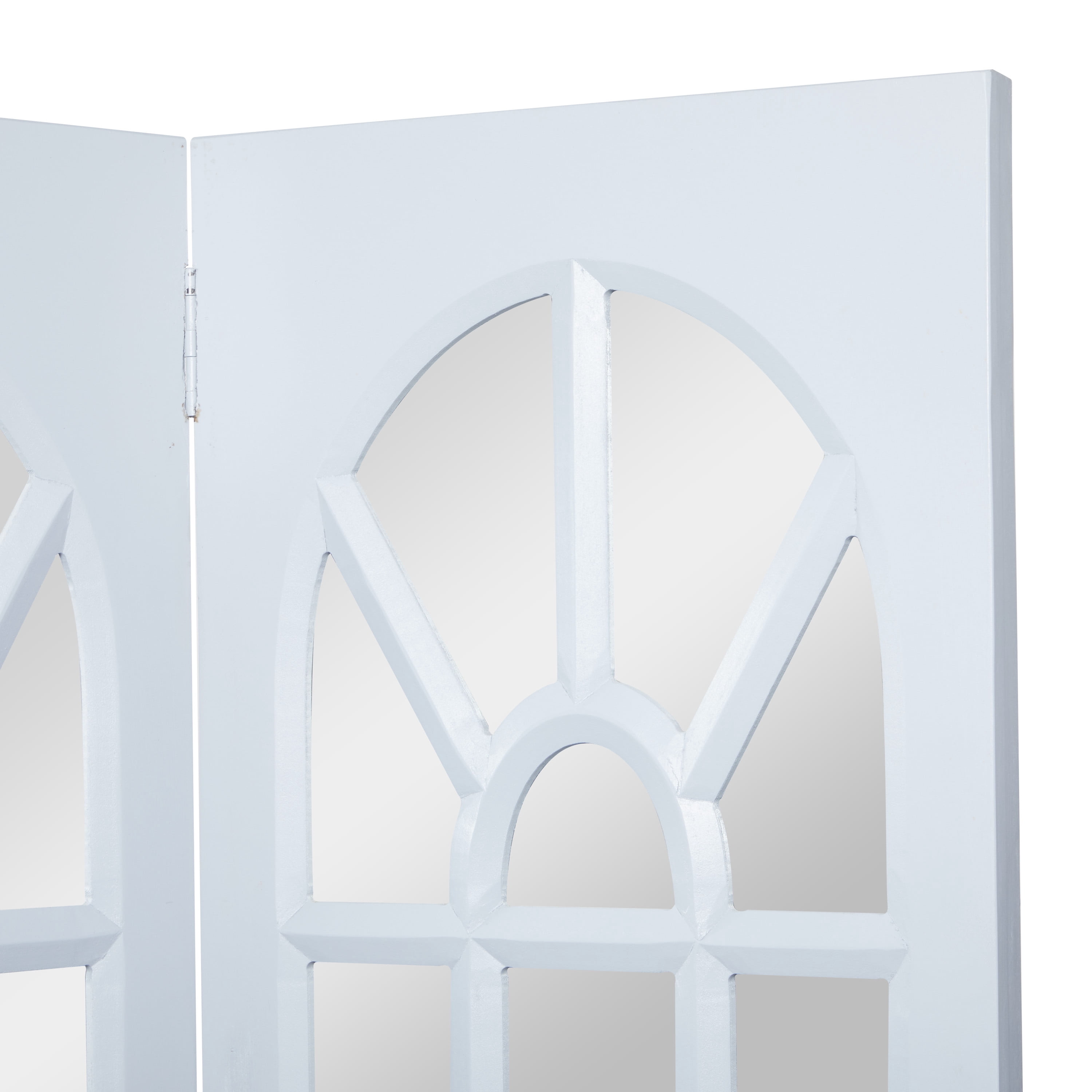 DecMode 44" x 72" Blue Wood Hinged Foldable Partition 3 Panel Room Divider Screen with Window Pane Style Mirror, 1-Piece