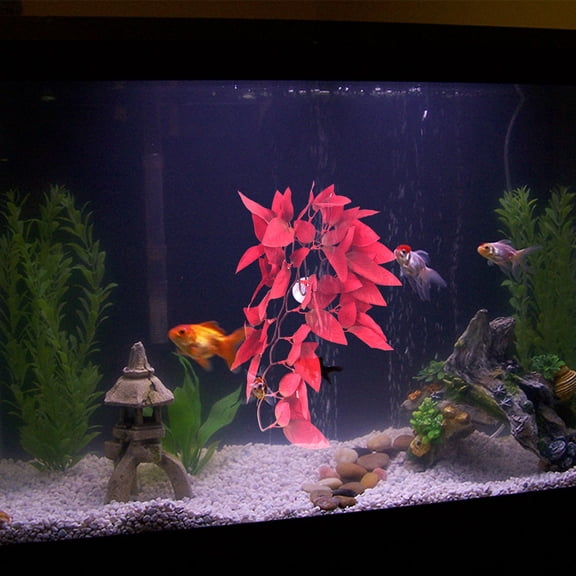 Aquarium Artificial Plant with Suction Cup, Resin Fish Tank Decoration, Hanging Red Leaves for Betta Fish Tank Accessories, 11.8 Inch