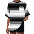 thumbnail image 3 of cocolona Womens Summer Striped Print T-shirts Crew Neck Short Sleeve Tops with Pocket Fashion Casual Loose Blouse Trendy Tees, 3 of 5