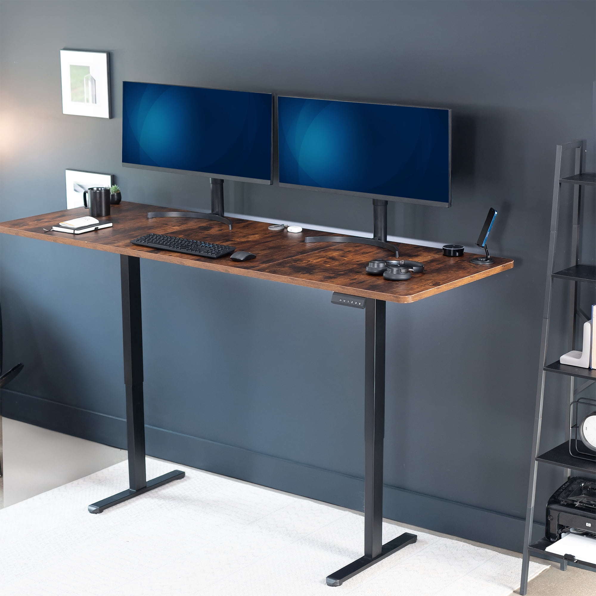 VIVO Electric Dual Motor 83” x 30” Standing Desk, Vintage Brown Top, Black Frame