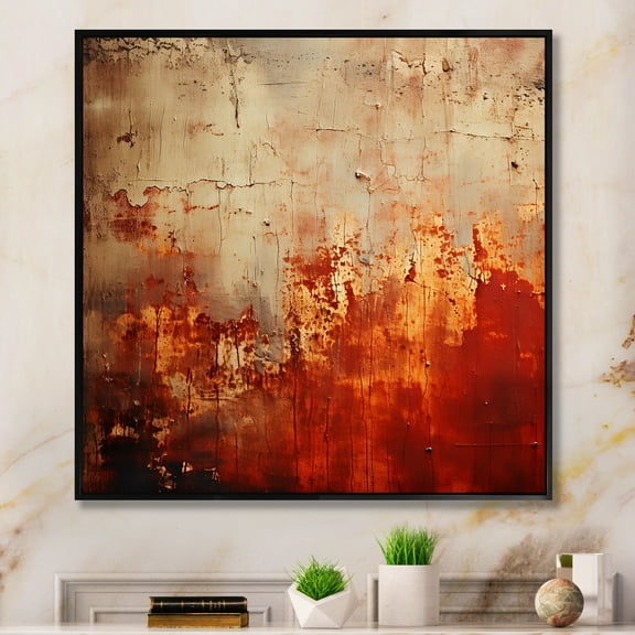 Designart "Chaotic Orange Collage III" Abstract Framed Wall Art - Transitional Orange Abstract Collages Living Room Framed Canvas Art