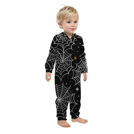 

TAFDIUR Toddler Halloween Matching Family Pajamas Spider Web Printed Long Sleeved Hooded Jumpsuit Fashion Parent-Child Wear One Piece Sleepwear Black-Baby