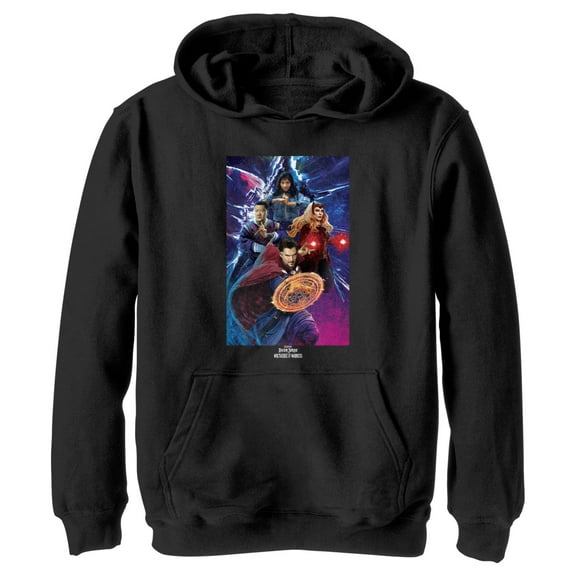 Boy's Marvel Doctor Strange in the Multiverse of Madness Group Poster  Pull Over Hoodie Black Large