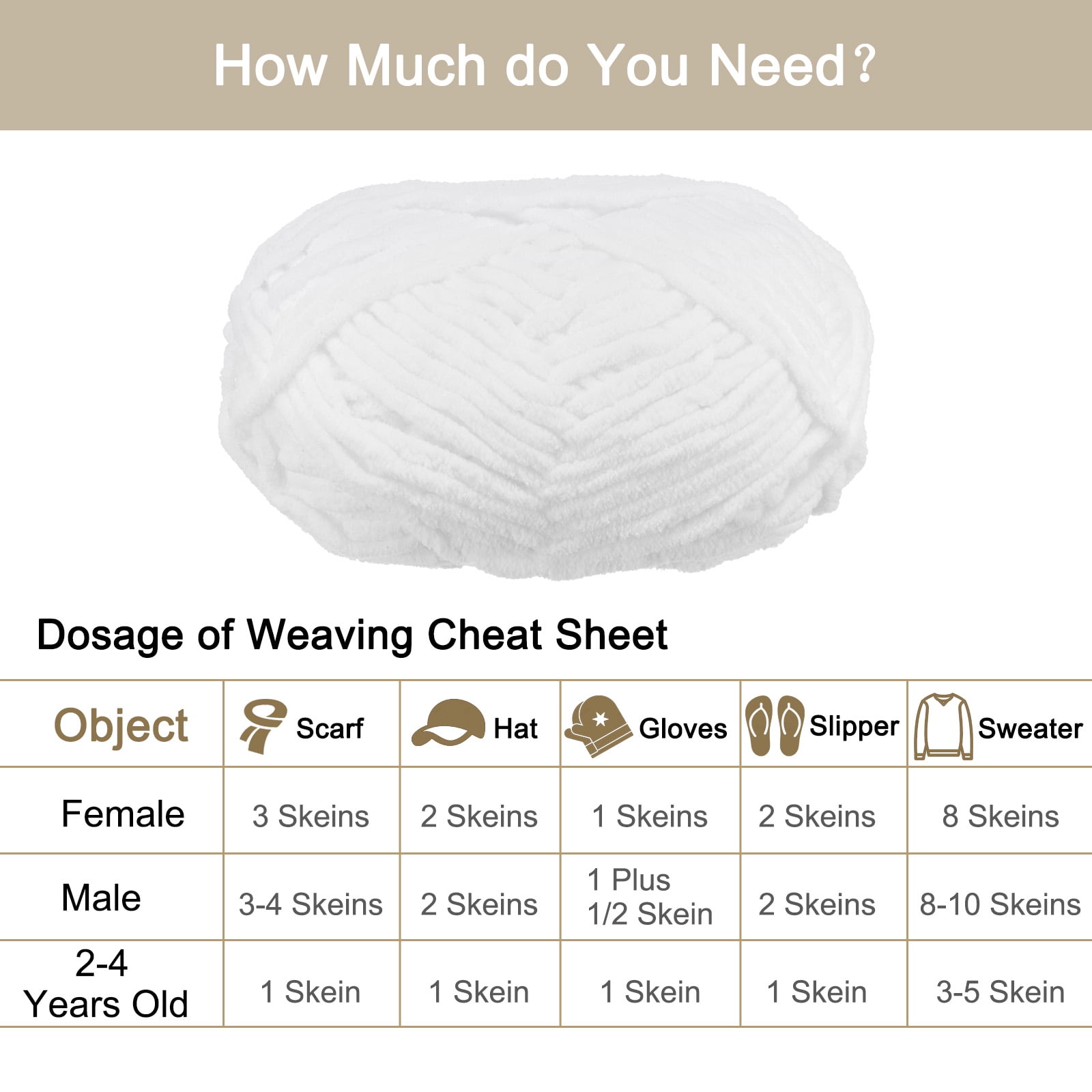 Uxcell 3Skeins Chenille Yarn Blanket Yarn 3x100g/10.5oz Polyester Soft Knitting White, 3x68m(223yds)