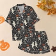 thumbnail image 6 of Halloween Under $ 30 Women Pajama Sets Women Fun Graphic Print Top and Shorts Buttoned Sleepwear Dark Gray Pajama, 6 of 6