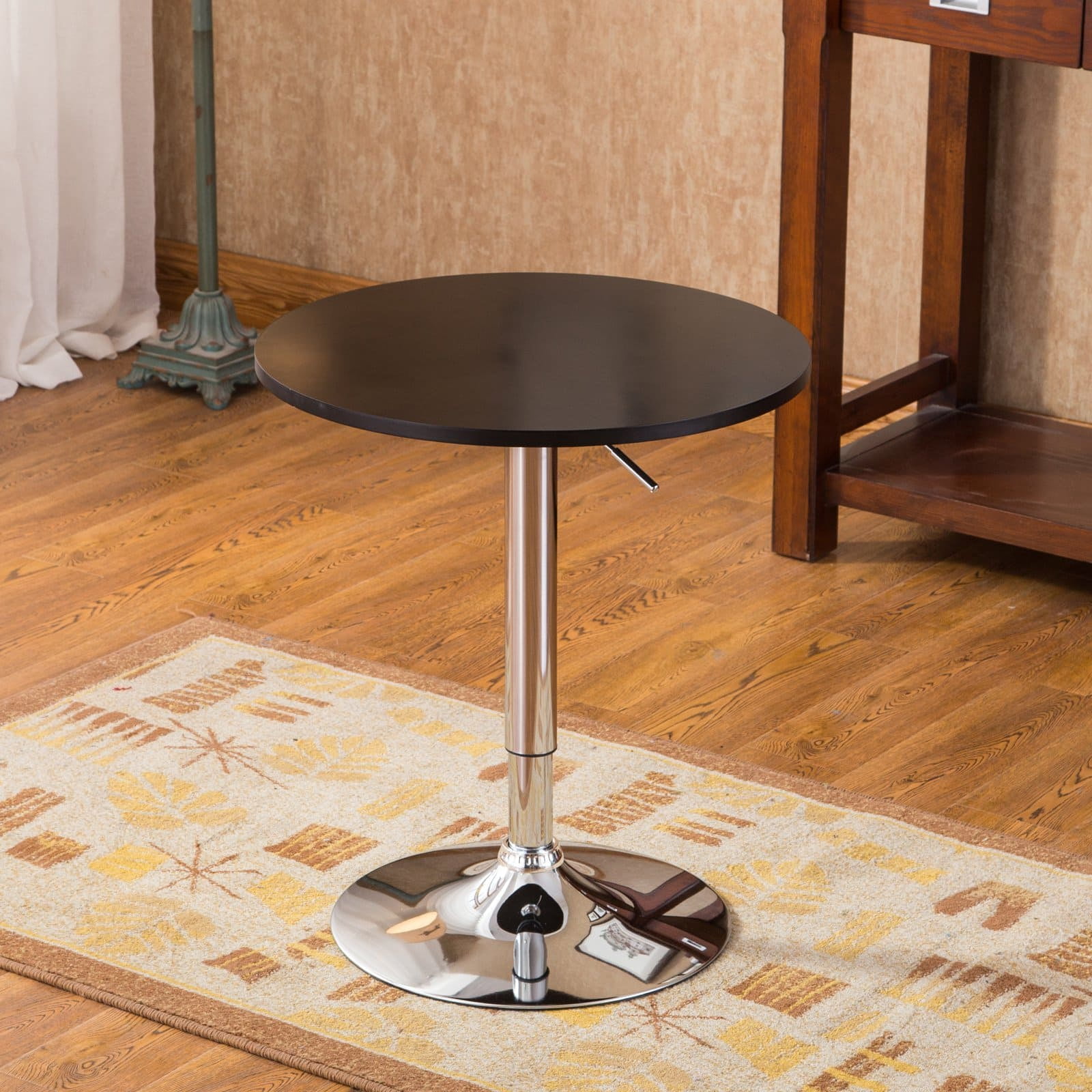 Cumar Black Adjustable Height Wood and Chrome Metal Bar Table