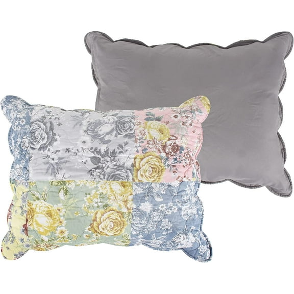 Greenland Home Fashions Emma Patchwork Print Quilted Pillow Sham, Standard-20x26