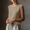 thumbnail image 4 of ClodeEU Women's Boat Neck Sleeveless Linen Tank Top, Casual Loose Fit Summer Blouse Khaki,Women's Plus M, 4 of 7