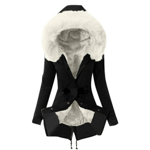 jsaierl Winter Coats for Women 2024 Trendy Thicken Fleece Lined Parkas Anoraks Warm Cotton Jacket Coats with Faux Fur Hood