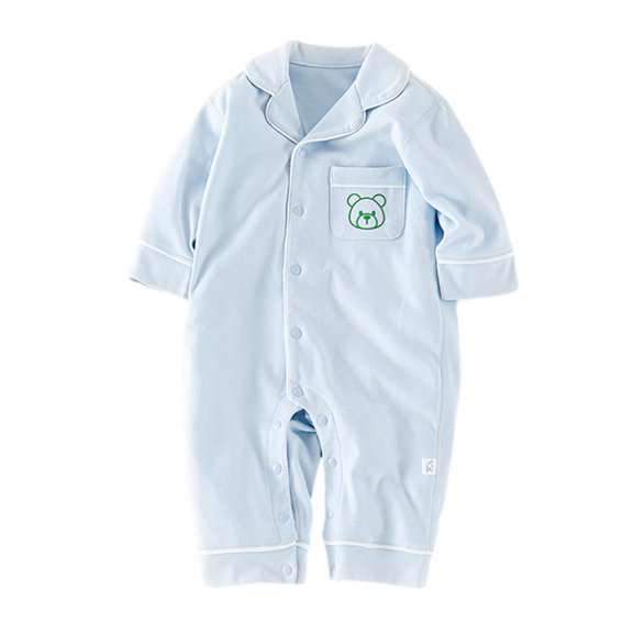 Esaierr Boys Girls Romper Pajamas for Newborn Baby Solid Color V-Neck with Pockets Cotton Jumpsuit Pajamas 8M-3Y One-Piece Rompers Sleepwear