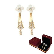 AIDAIL Shiny Diamond Flower Earrings - 925 silver needle Shiny Fringe Flower Earrings,Hypoallergenic Tassel Earrings
