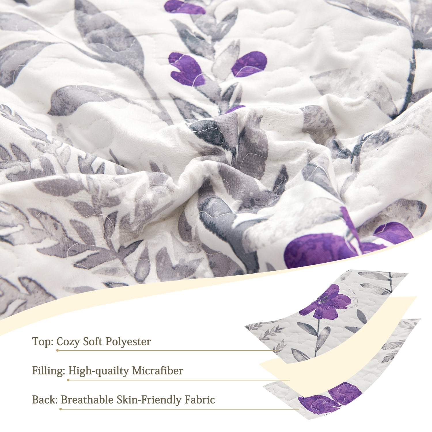 Green Essen Quilt Set Twin Size 3 Piece Bedspread Coverlet Home Lightweight Quilt Bedding Country Dark Scent Purple Flower Quilt Soft Microfibers Quilt Bedspread with Pillow Shams