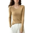 thumbnail image 1 of GPOECD Womens Sweaters Autumn and Winter Round Neck Pullover Solid Color Slim Fit Thin Knitted Base Layer Undershirt Gold,XL, 1 of 3