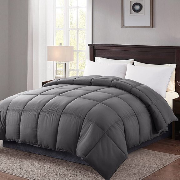 All-Season Queen Size Soft Quilted Down Alternative Comforter Reversible Duvet Insert with Corner Tabs, Dark Grey(88"x88")