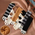 thumbnail image 7 of Xfvqtps Womens Fuzzy Socks Stripe Cat Paw Print Cute Socks Mid Tube Coral Fleece Thickened Comfortable Soft Indoor Sleep Cozy Warm Winter Fluffy Socks Blue, 7 of 7