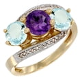 thumbnail image 1 of 14K Yellow Gold Natural Amethyst & Aquamarine Sides 3 stone Ring Round 6mm Diamond Accent, size 5, 1 of 2