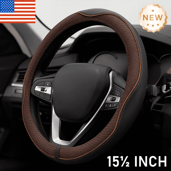 Brown Steering Wheel Cover for Ford F150 F250 F350 Super Duty Large 15.5-16 inch - Anti-Slip, Safety, Soft, Breathable, Heavy Duty, Thick, Full Surround, Sports Style