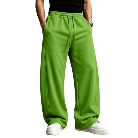 Men's Baggy Sweatpants Wide Leg Lounge Sweat Pants with Pockets Drawstring Waist Solid Color Jogging Pants 2XL
