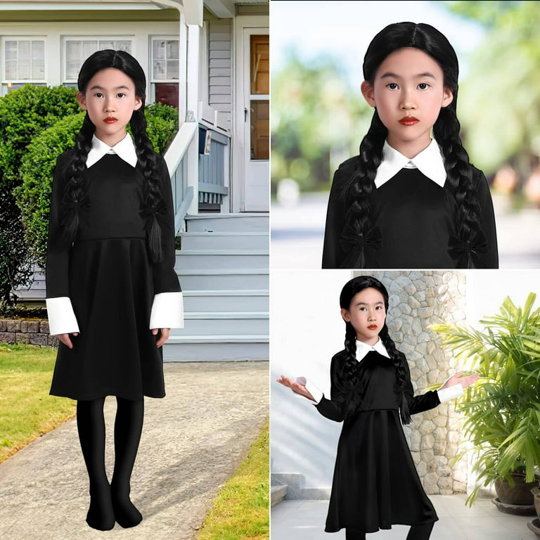 Wednesday Addams Girls Costume Long Sleeve Dress, Medium