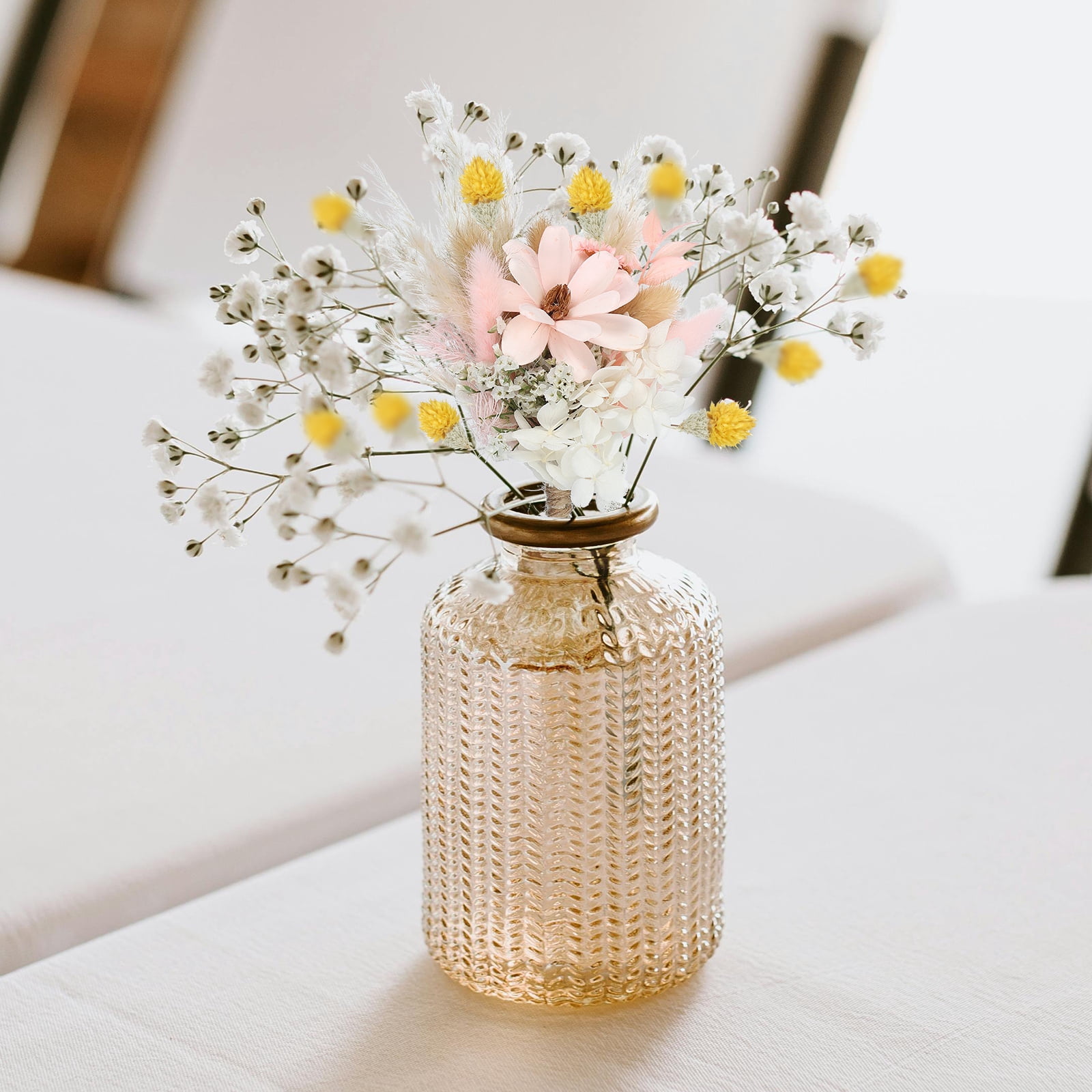 Uxcell 6Pcs Mini Pampas Grass Dried Flower Bouquet Gypsophila Boho Gift Pink White