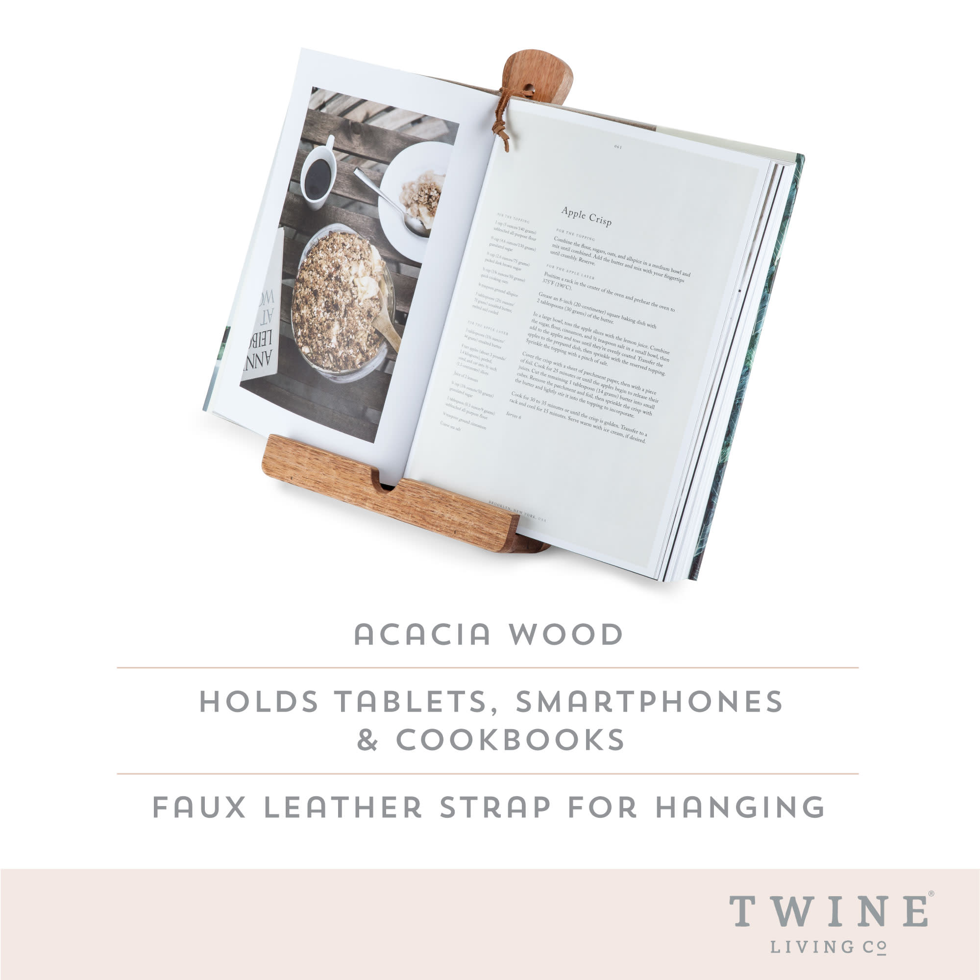 Twine Acacia Wood Tablet Holder - Cookbook Stand, Rustic Farmhouse Book Holder - image 2 of 7