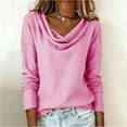 thumbnail image 5 of ZACPNCV Womens Solid Color Linen Top Long Sleeve Cowl Neck Draped Design Elegant Blouse Loose Fit Casual Chic Fall Wear, 5 of 8
