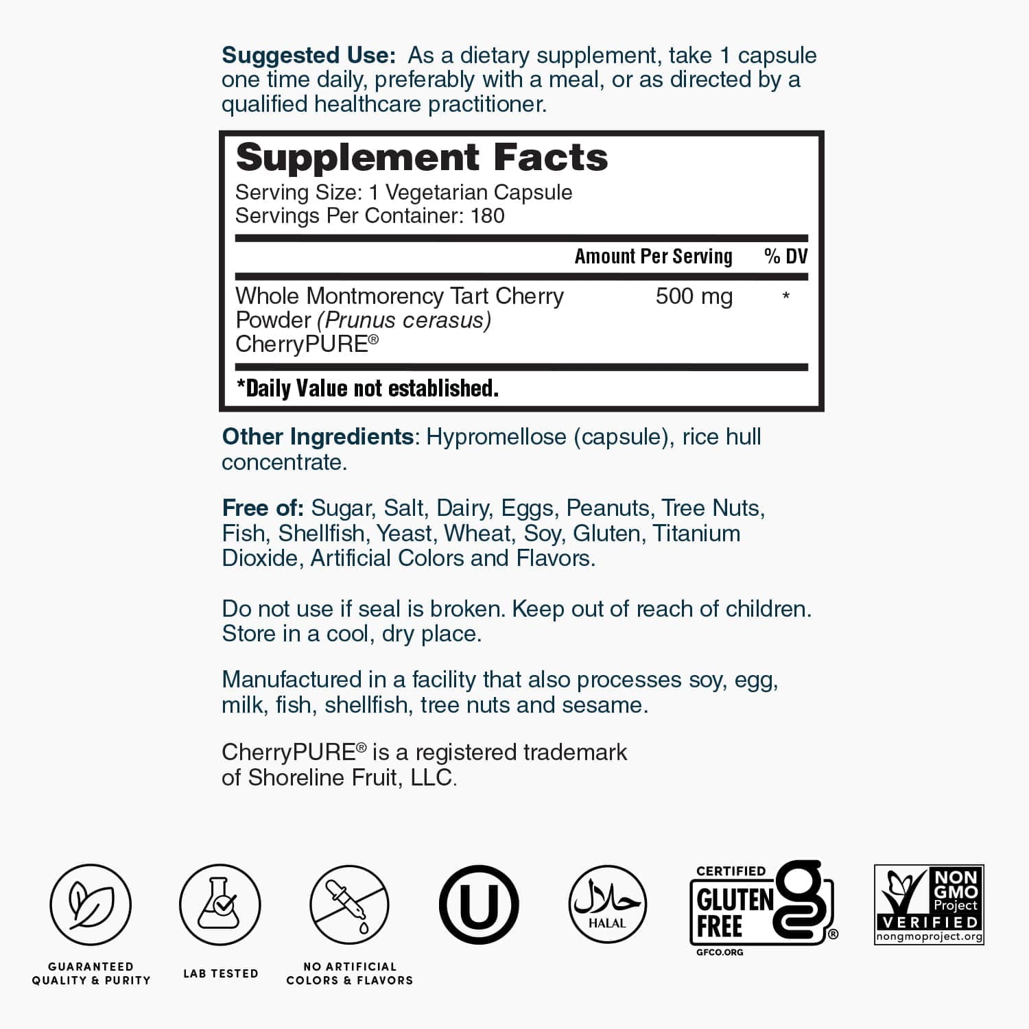 Nature’s Lab Tart Cherry 500mg – 180 Capsules (6 Month Supply) - Contains Powerful Antioxidants & Flavonoids, Supports Metabolic Functions & General Wellness – Non-GMO, Vegan, Gluten Free*