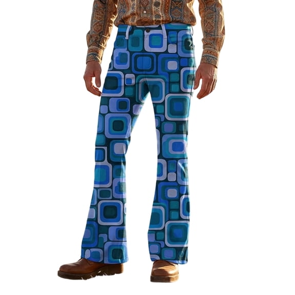 CONZONE Mens 70S Disco Flared Pants Vintage Hippie Pants for Men Trendy Funny Graphic Bell Bottoms