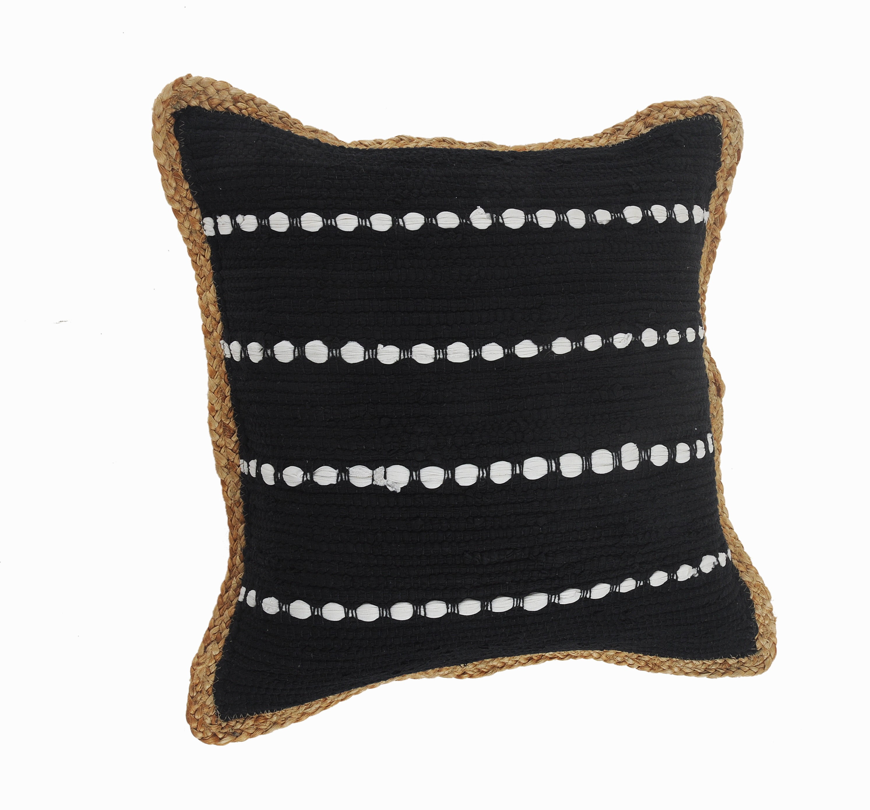 LR Home Ringo Set of 2 Black/White 18" x 18" Jute Bordered Striped Cotton Blend Adult Decorative Throw Pillow Set
