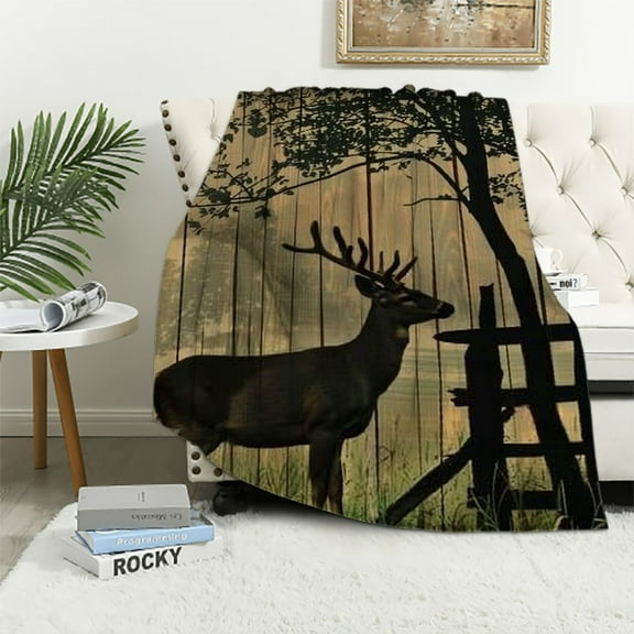 BCIIG Deer Antler Kids Throw Blanket,Geometric Wooden Plank Rustic Bed Blanket for Boys Girls,Farm Animal Wildlife Country Fleece Blanket,Brown Black Fuzzy Blanket,Baby Size 40x50in