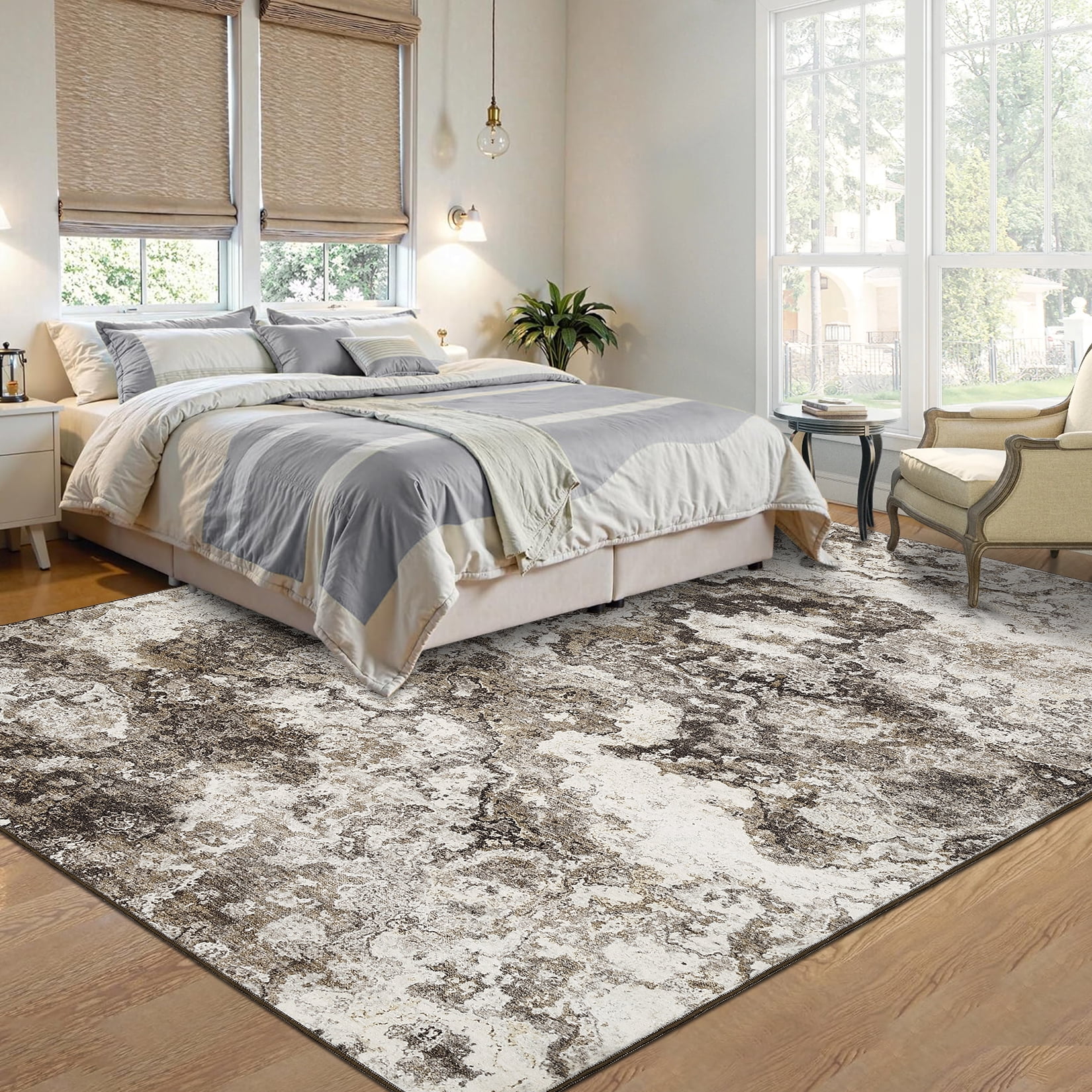 GlowSol 5'x7' Area Rugs for Living Room, Modern Abstract Rug Machine Washable Rug, Stain Resistant Carpet for Dining Room Home Office, Brown