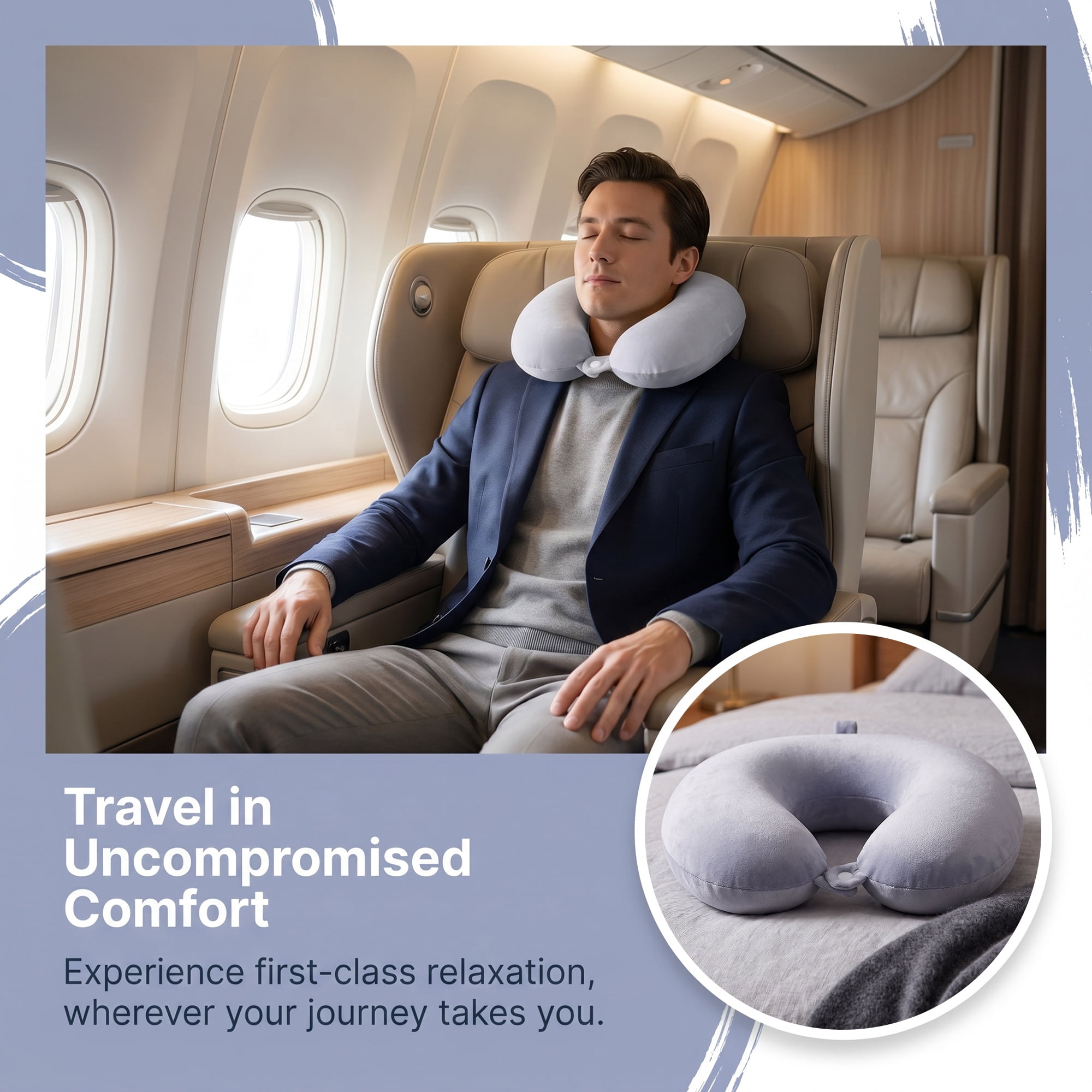 Unique Bargains Memory Foam Travel U Shape Neck Pillow Snap Closure Purple 12"x12"x4"
