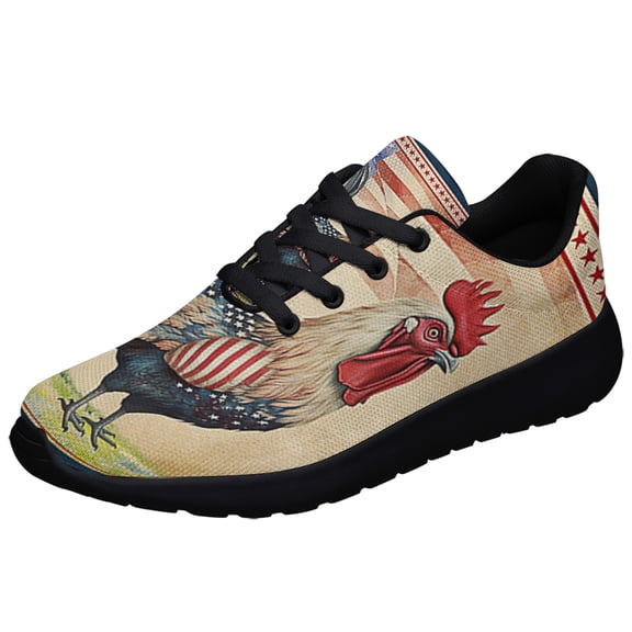 Patriotic Shoes Rooster 4th Of July Shoes Print Sneakers Lightweight Comfortable Running Shoes for Men Women Black Size 3.5