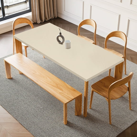 Uxcell Fitted Tablecloth with Elastic Edge, PU Stretch Rectangle Table Cloth Waterproof Stretchable Tables Cover for 24 x 47 Inch Table Indoor & Outdoor Restaurant Party, Beige