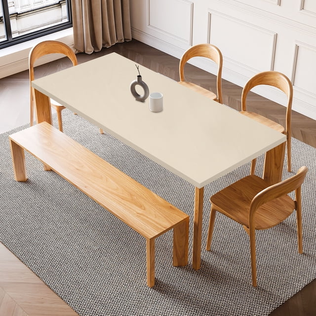 Mantel Ajustado Uxcell con Borde Elástico, Cubierta de Mesa Rectangular Impermeable y Estirable para Mesa de 24 x 47 Pulgadas, Interior y Exterior, Restaurante, Fiesta, Beige