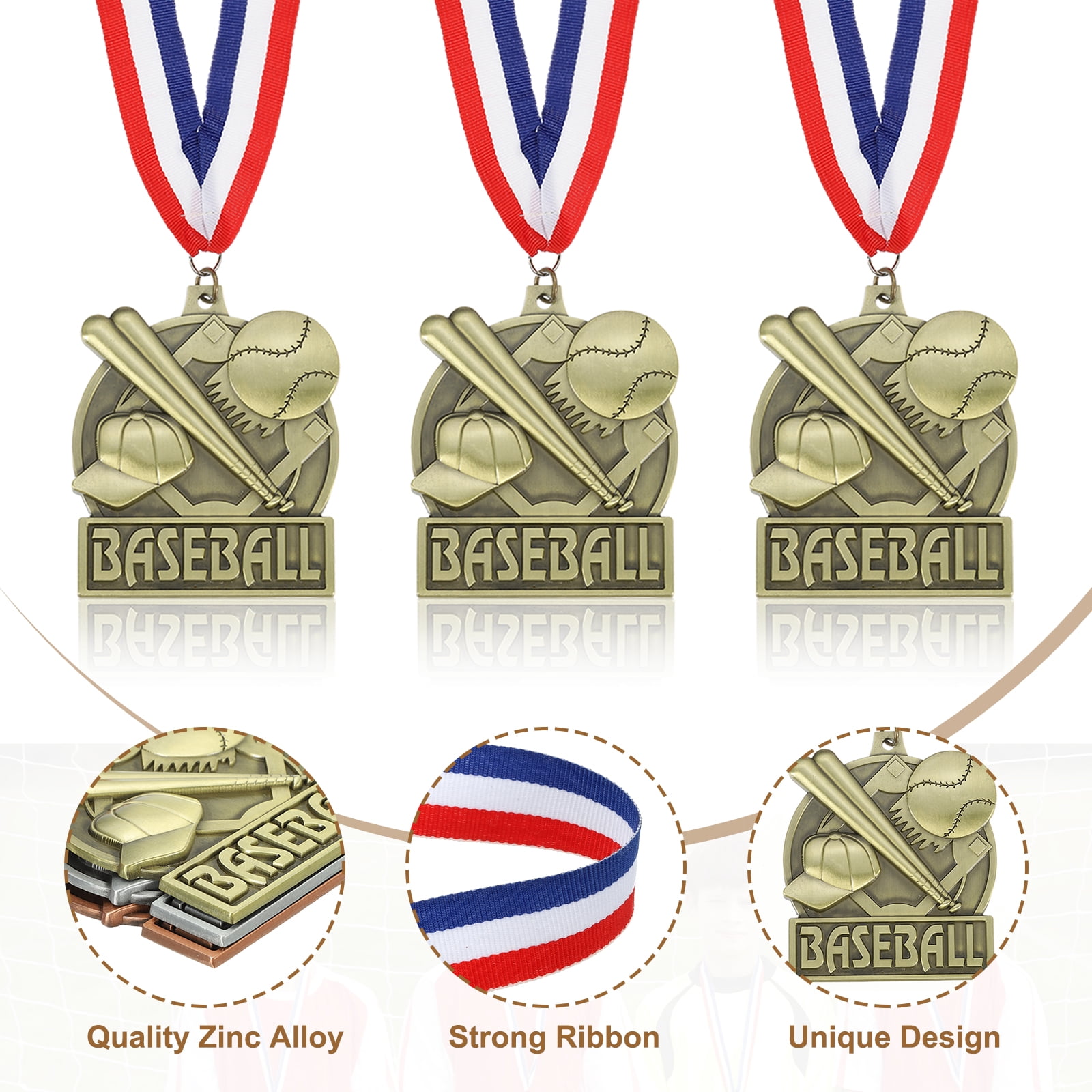 Uxcell Baseball Games Court Award Medals with Ribbons, Winner Medals Prizes for Competitions Sports Party Gold