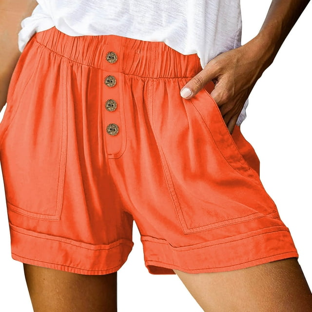 Timegard Shorts for Women Wide Leg Elastic High Waisted Button Summer Casual Lightweight with Pockets