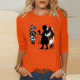 thumbnail image 2 of QTOCIO 3/4 Hauts à Manches pour Femmes, Hauts d'Été à Manches 3/4 pour Femmes, Chemise Orange pour Dames Mode Japonaise Imprimée Col Rond T-shirt Ample, 2 of 5