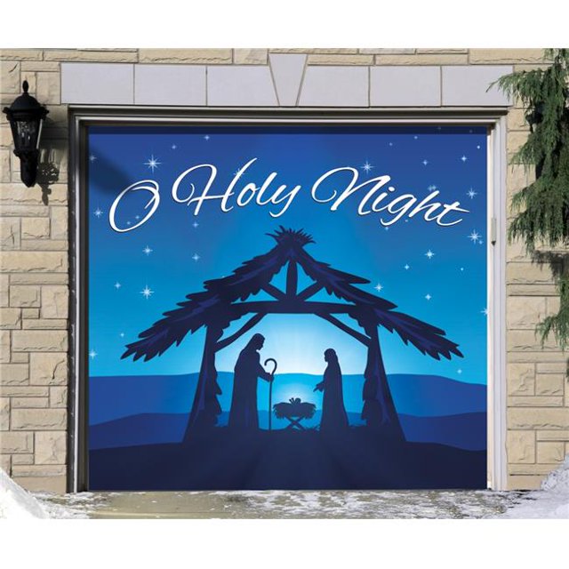 My Door Decor 7 x 8 ft. Nativity Scene O Holy Night Christmas Door Mural Sign Car Garage Banner Decor, Multi Color