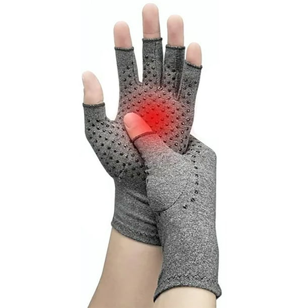 1 par de guantes de compresión para artritis, guantes de medio dedo para bicicleta, para mujeres y hombres, color gris, circunferencia de palma de 17 cm, longitud del guante de 22 cm