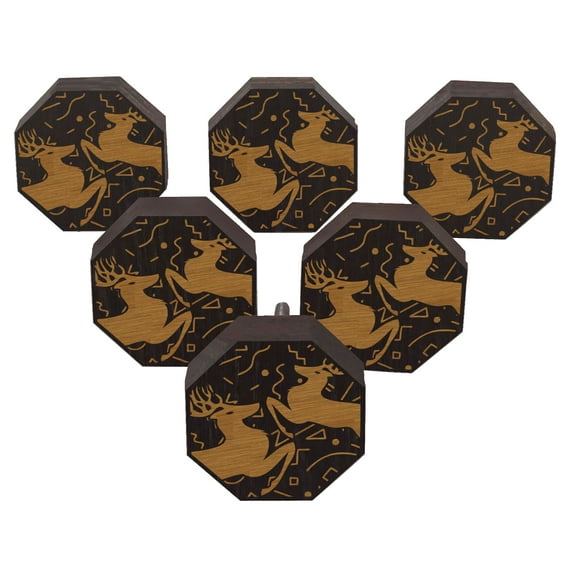 IBA Indianbeautifulart Brown Engraved Knobs Pack of 10 Wooden Wardrobe Door Knobs Drawer Pull