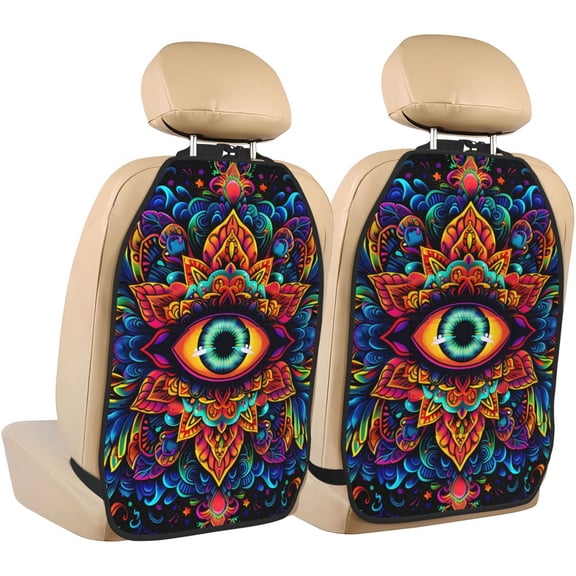 Xecao Vibrant Psychedelic Eye Pattern Car Seat Back Protector 2 Pack Large Capacity Pocket, Kick Mats Back Seat Protector