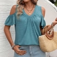 thumbnail image 5 of Guluxicc Summer Cold Shoulder Tops for Women V Neck Short Sleeve Shirts Ladies Cute Casual Blouse Going Out Outfits, 5 of 9
